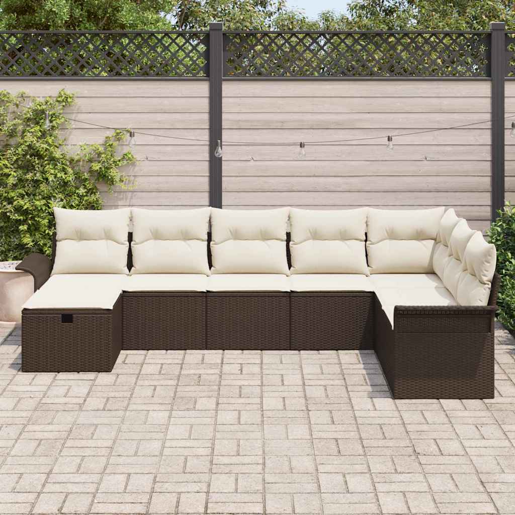 Gartensofa-set mit Kissen 8 pcs Braun und Creme Poly-Rattan