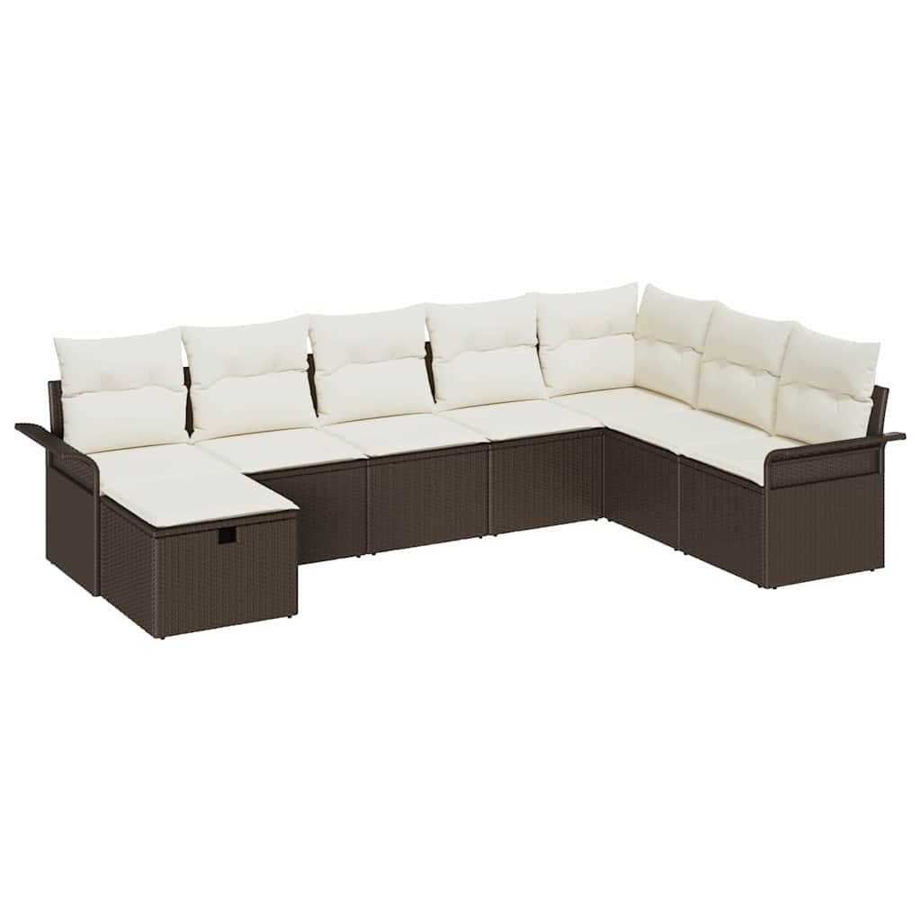 Gartensofa-set mit Kissen 8 pcs Braun und Creme Poly-Rattan