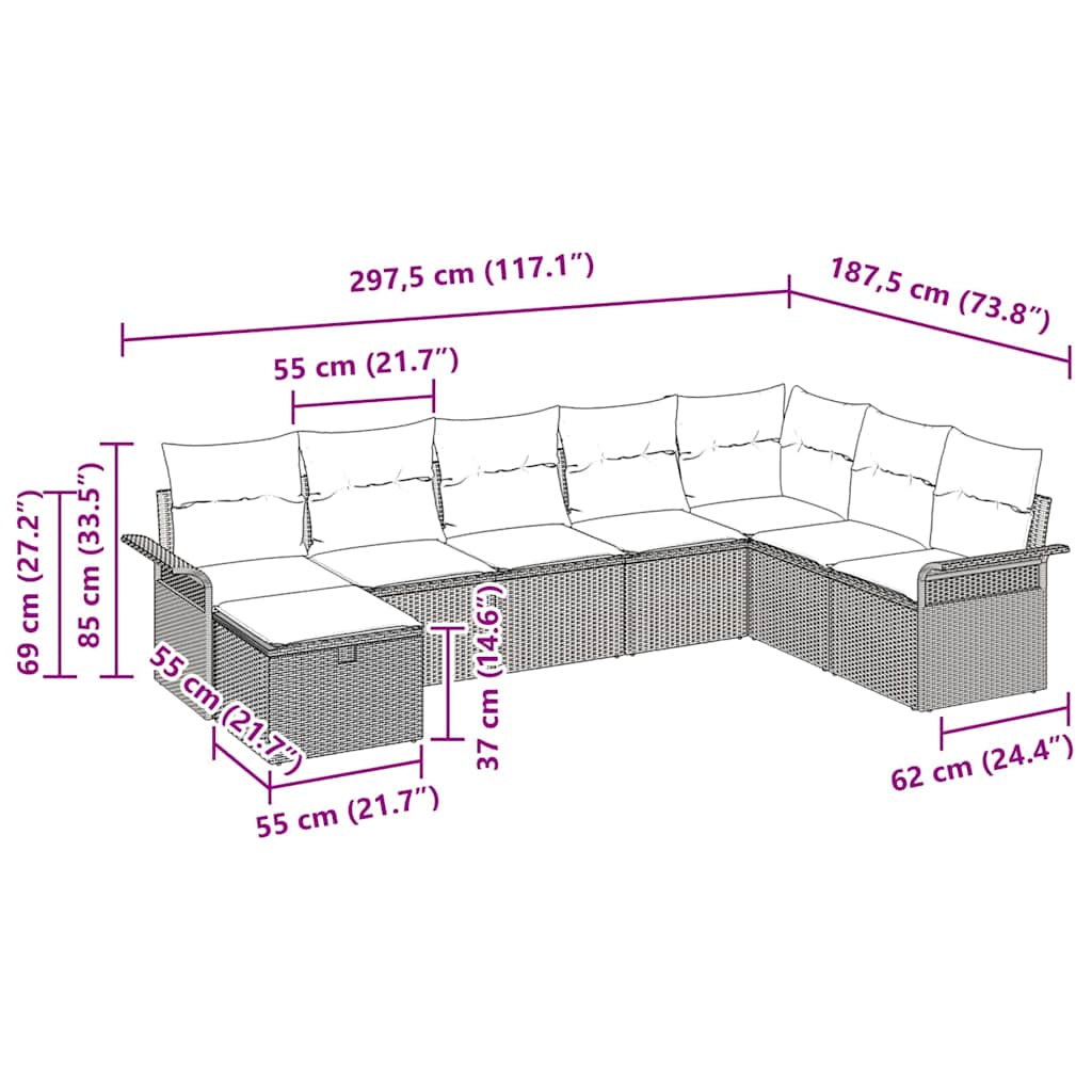 Gartensofa-set mit Kissen 8 pcs Braun und Creme Poly-Rattan