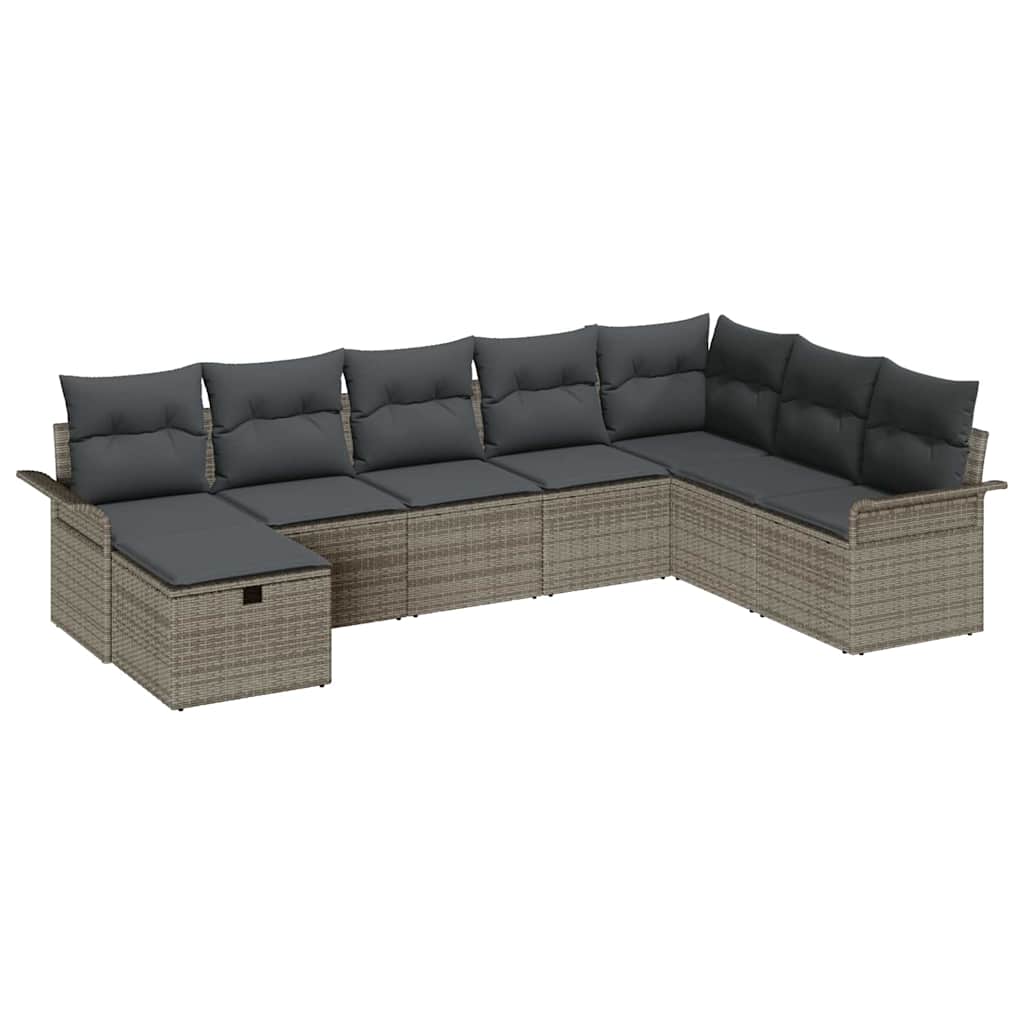 Gartensofa-set mit Kissen mit Speicher 8 pcs Grau Poly-Rattan