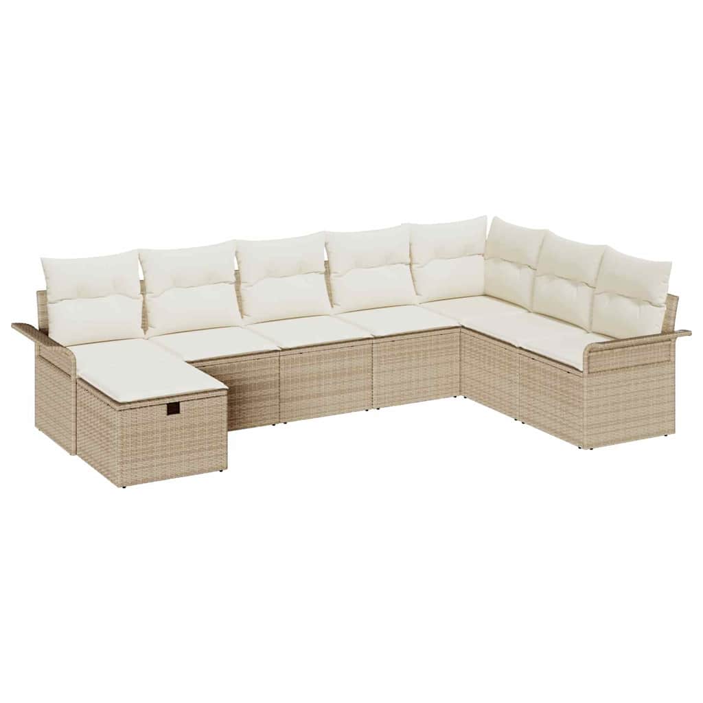 Gartensofa-set mit Kissen 8 pcs Beige und Creme Poly-Rattan