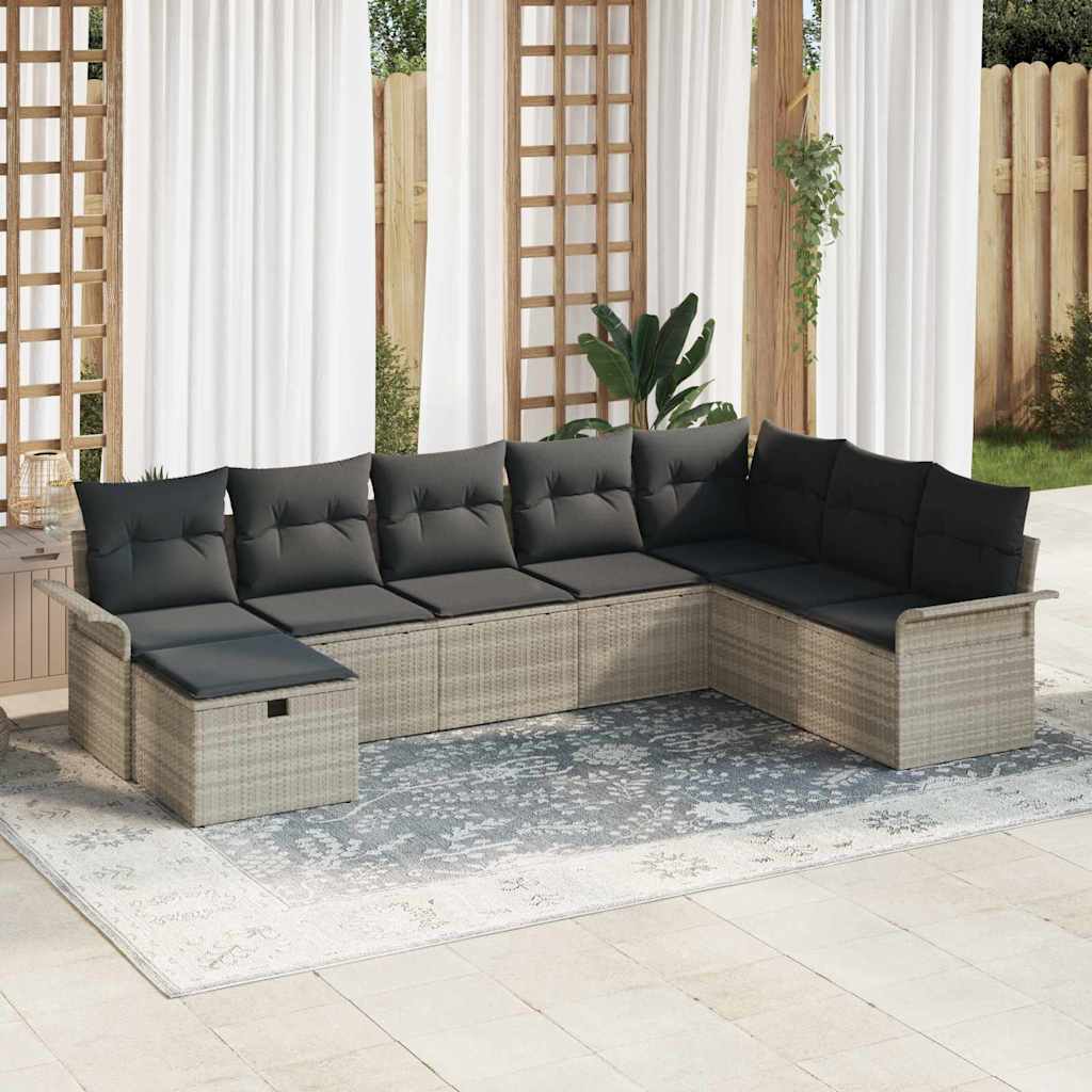 Gartensofa-set mit Kissen 8 pcs Hellgrau Poly-Rattan