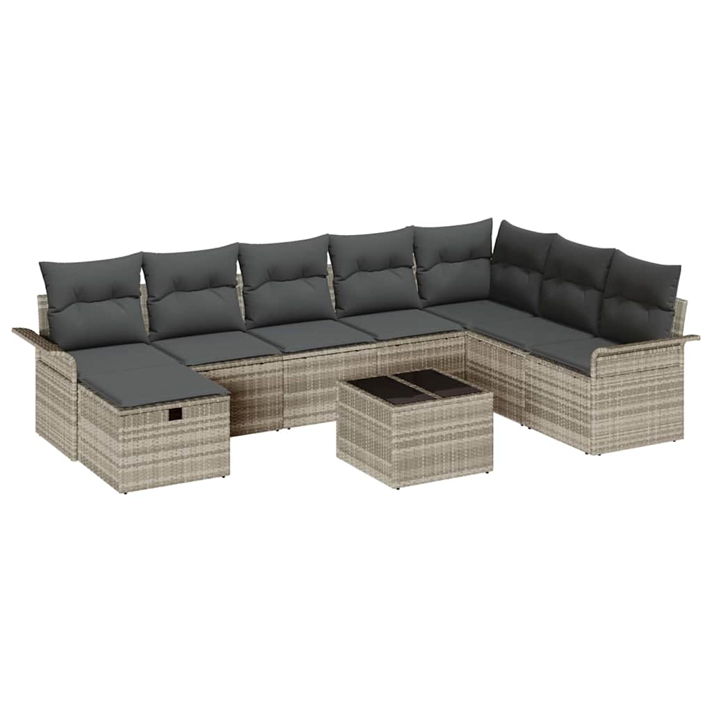 Gartensofa-set mit Kissen 9 pcs Hellgrau Poly-Rattan
