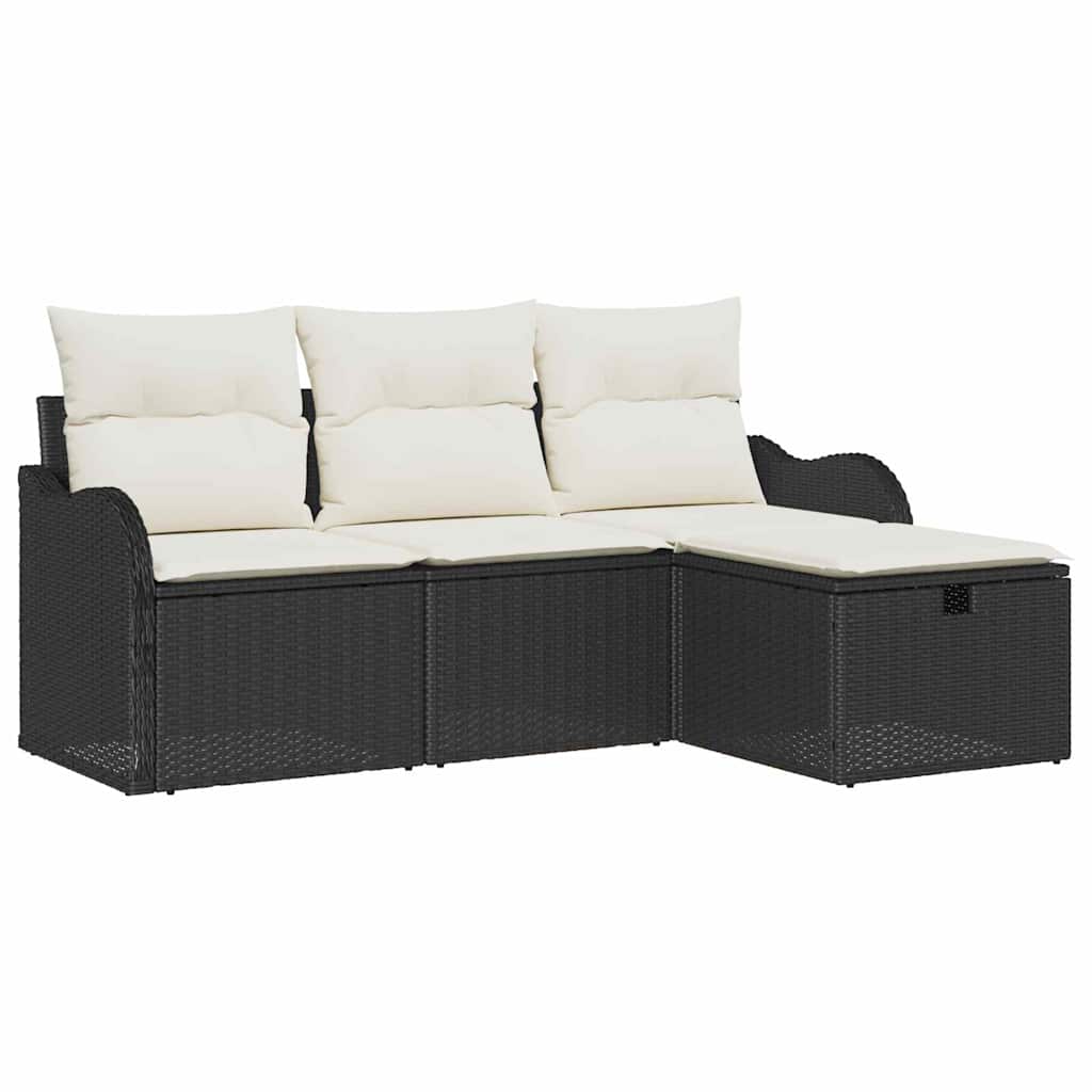 Gartensofa-set mit Kissen 4 pcs Schwarz und Creme Poly-Rattan