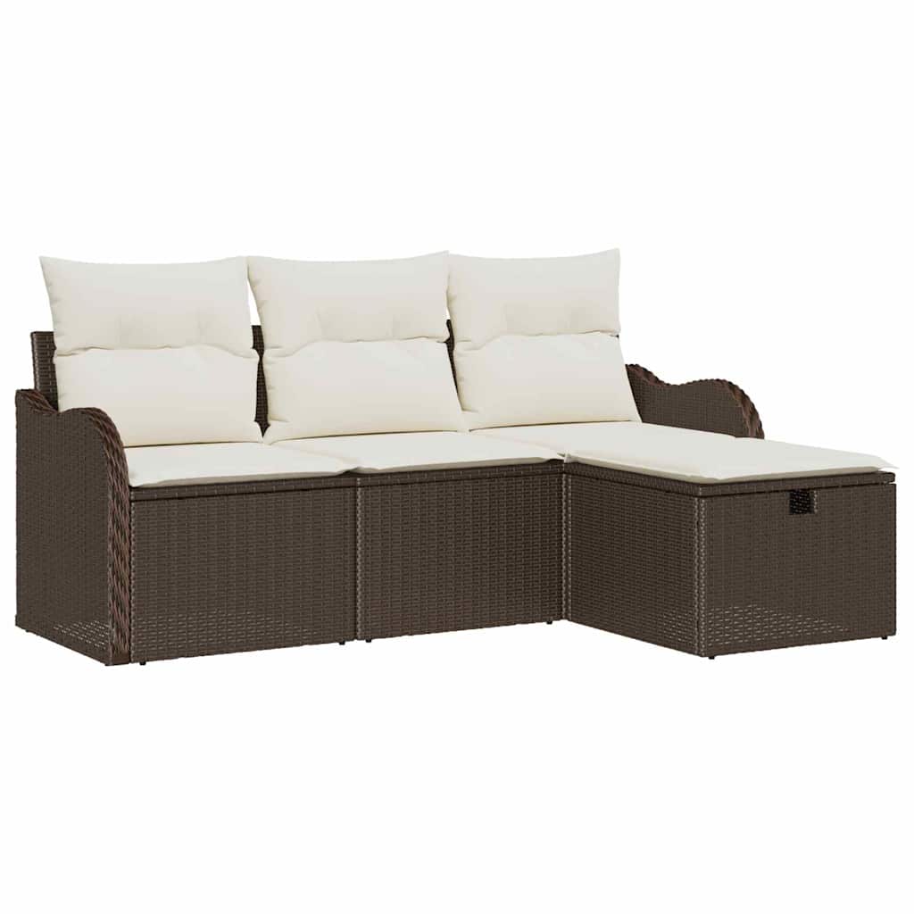 Gartensofa-set mit Kissen 4 pcs Braun und Creme Poly-Rattan