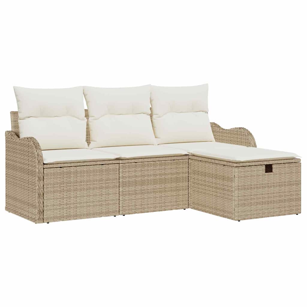 Gartensofa-set mit Kissen 4 pcs Beige und Creme Poly-Rattan