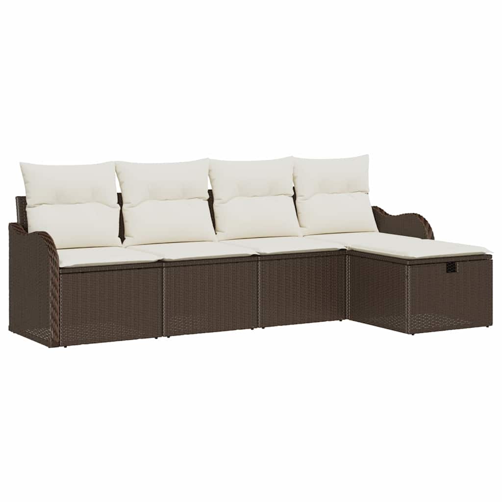 Garten-Sofa-Set mit Kissen 5 pcs Braun und Creme Poly Rattan
