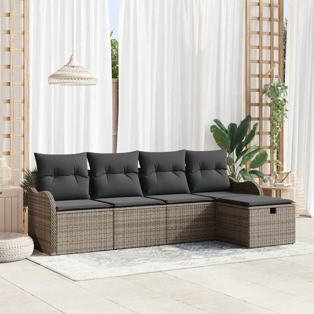 Gartensofa-set mit Kissen mit Speicher 5 pcs Grau Poly-Rattan