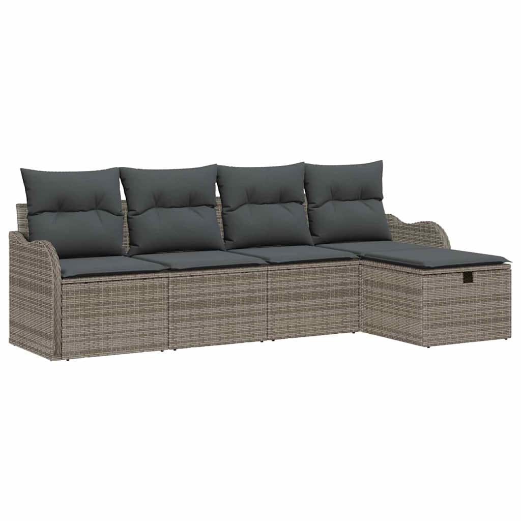 Gartensofa-set mit Kissen mit Speicher 5 pcs Grau Poly-Rattan