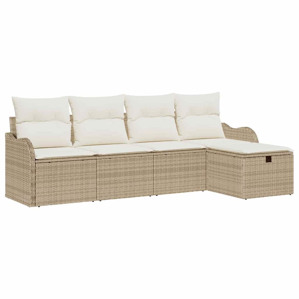 Gartensofa-set mit Kissen 5 pcs Beige und Creme Poly-Rattan