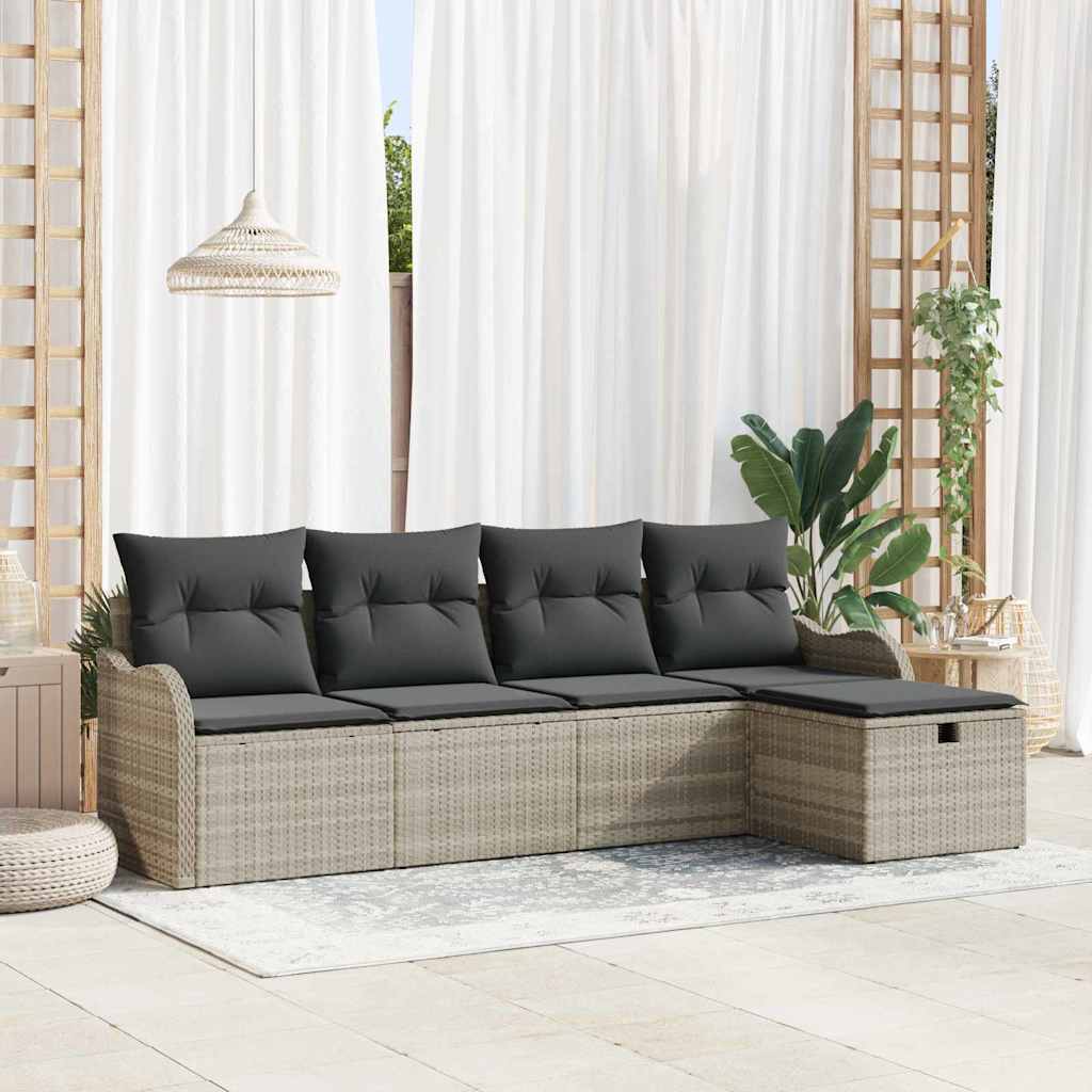 Garten-Sofa-Set mit Kissen 5 pcs Hellgrau Poly Rattan