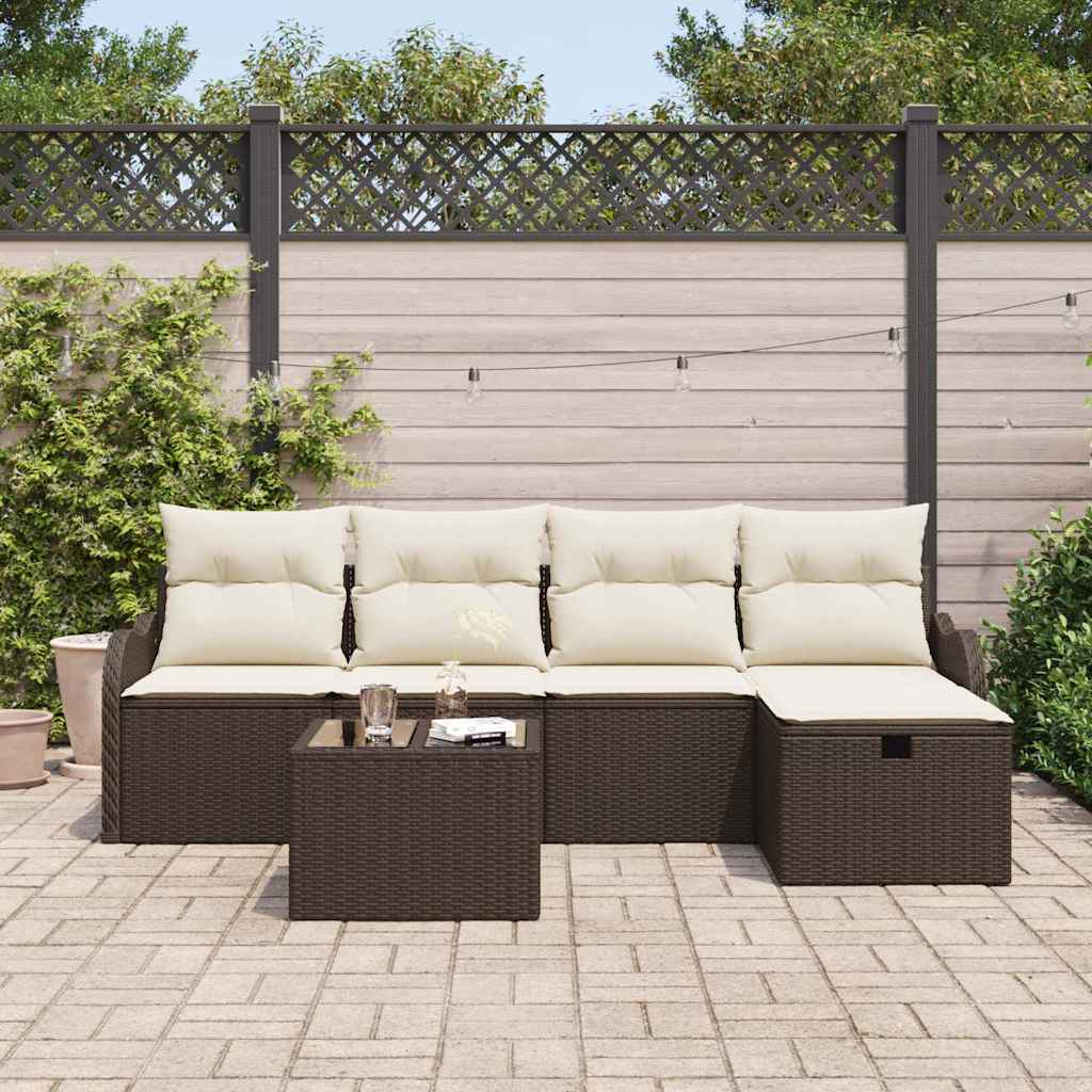 Gartensofa-set mit Kissen 6 pcs Braun und Creme Poly-Rattan
