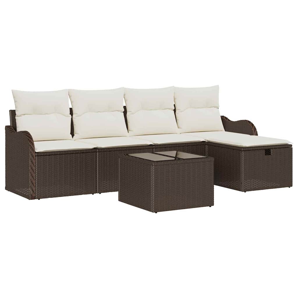 Gartensofa-set mit Kissen 6 pcs Braun und Creme Poly-Rattan