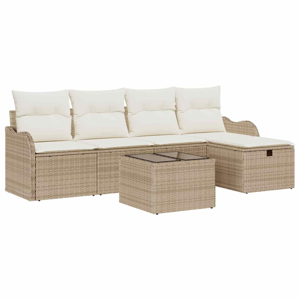 Gartensofa-set mit Kissen 6 pcs Beige und Creme Poly-Rattan