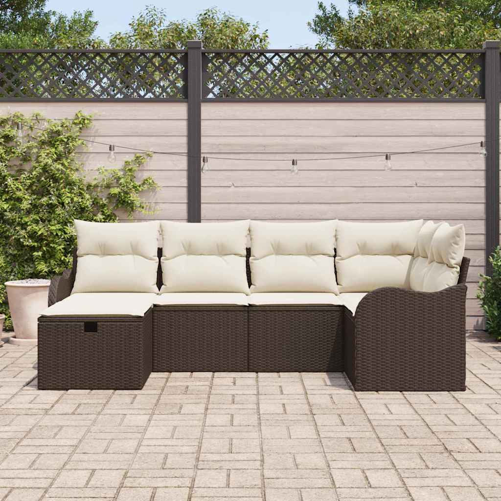 Gartensofa-set mit Kissen 6 pcs Braun und Creme Poly-Rattan