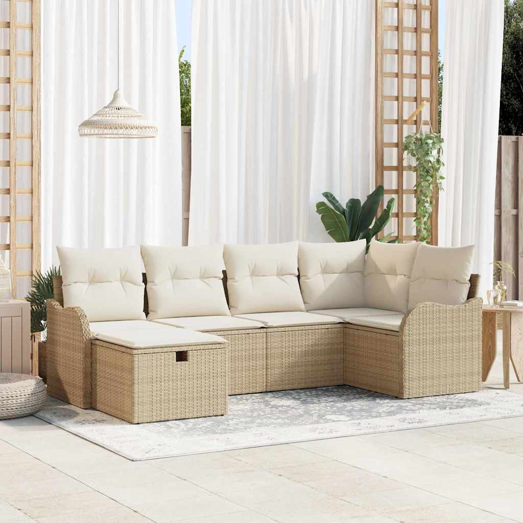Garten-Sofa-Set mit Kissen 6 pcs Beige und Creme Poly Rattan