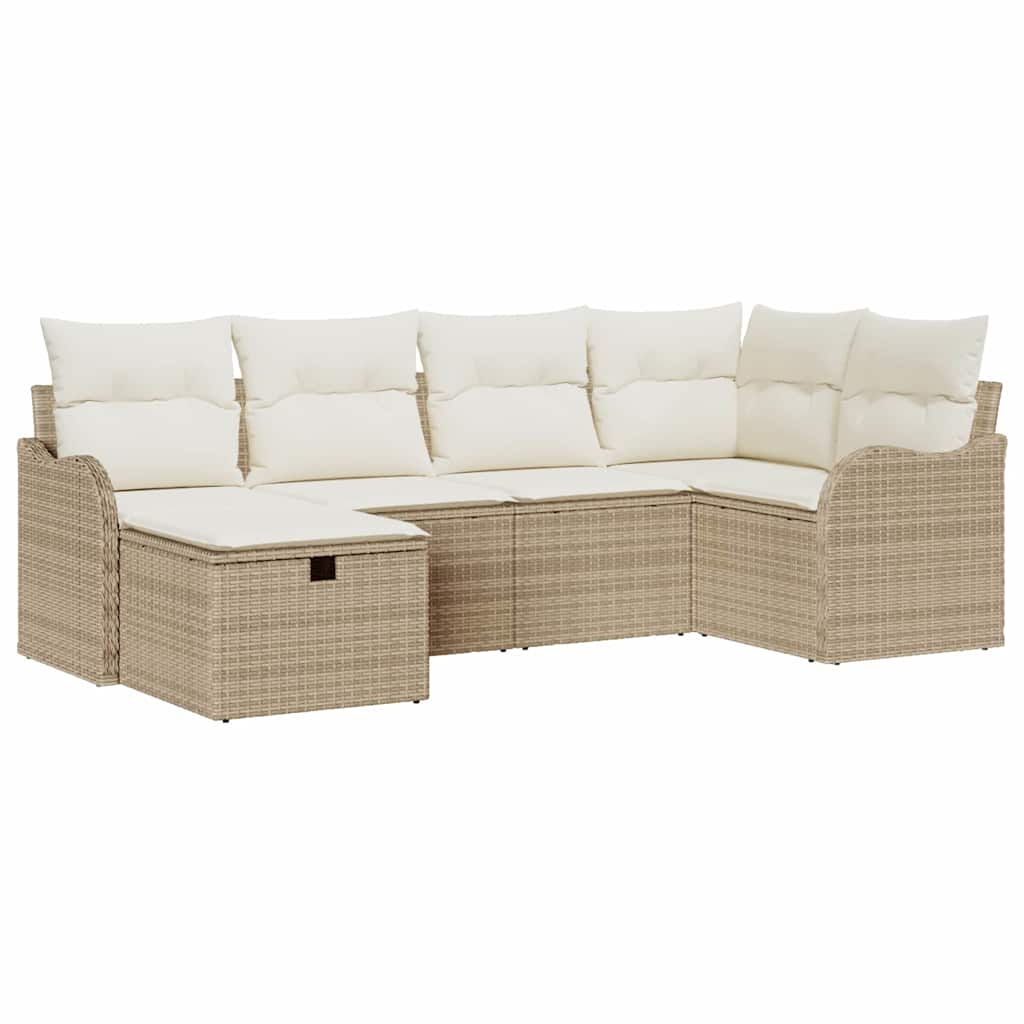 Garten-Sofa-Set mit Kissen 6 pcs Beige und Creme Poly Rattan