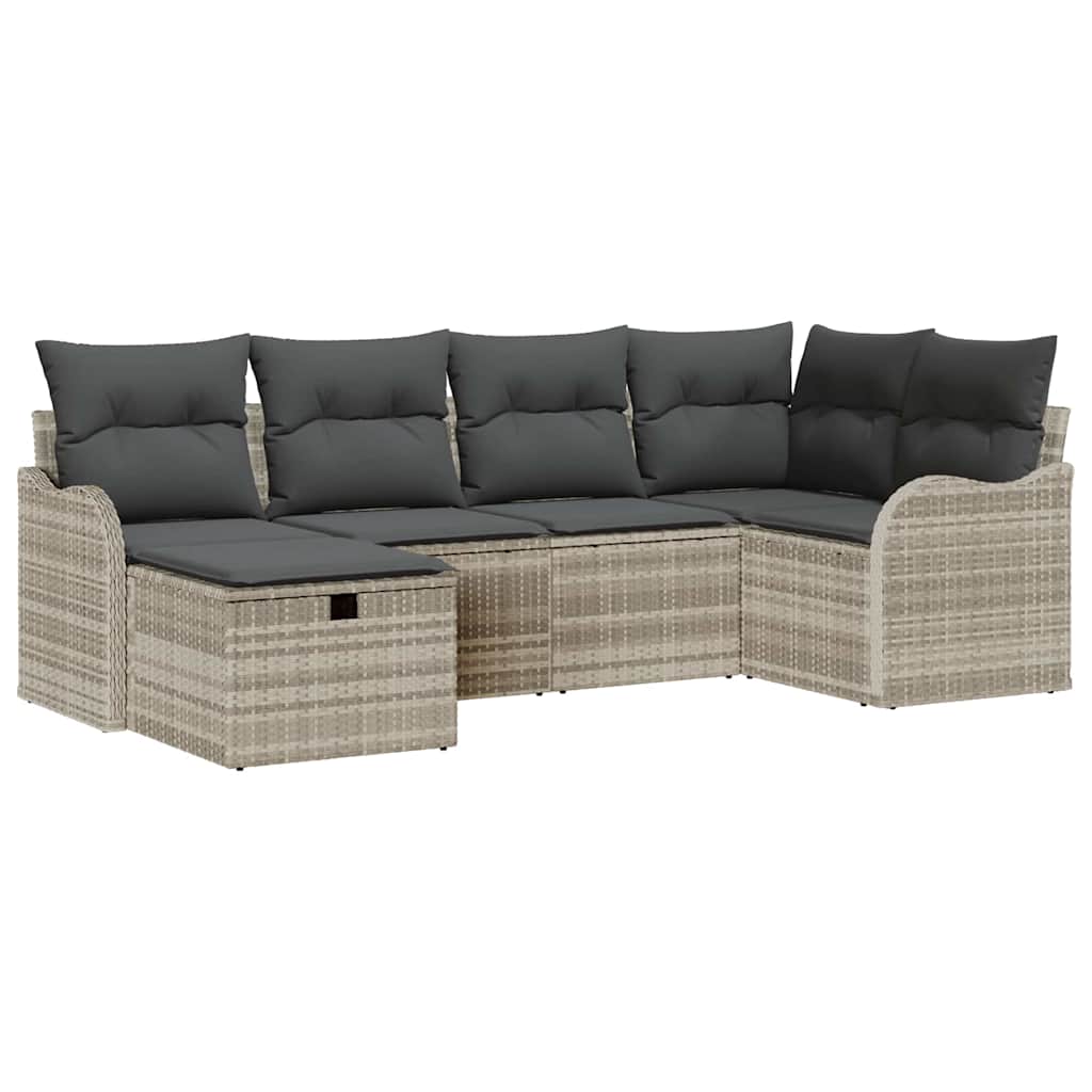 Garten-Sofa-Set mit Kissen 6 pcs Hellgrau Poly Rattan