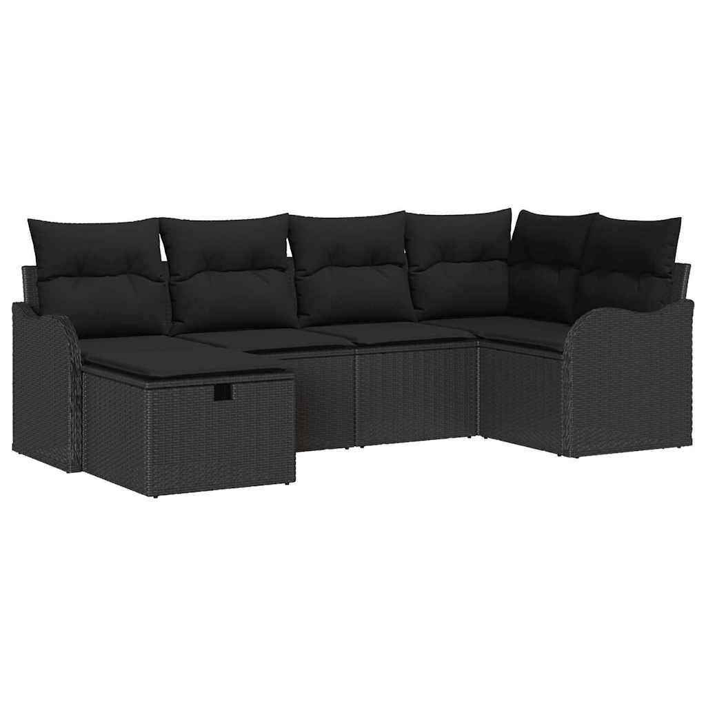 Garten-Sofa-Set mit Kissen 6 pcs Schwarz Poly Rattan