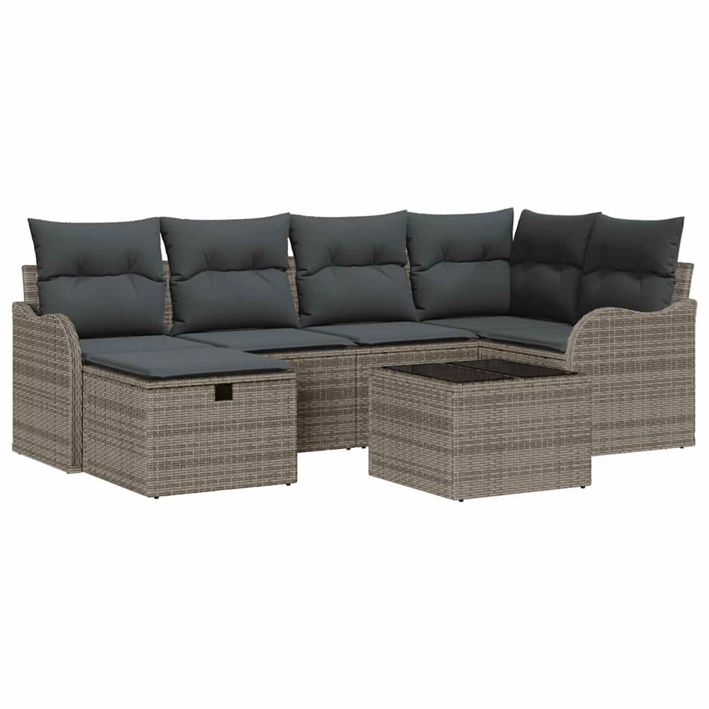 Garten-Sofa-Set mit Kissen mit Speicher 7 pcs Grau Poly Rattan