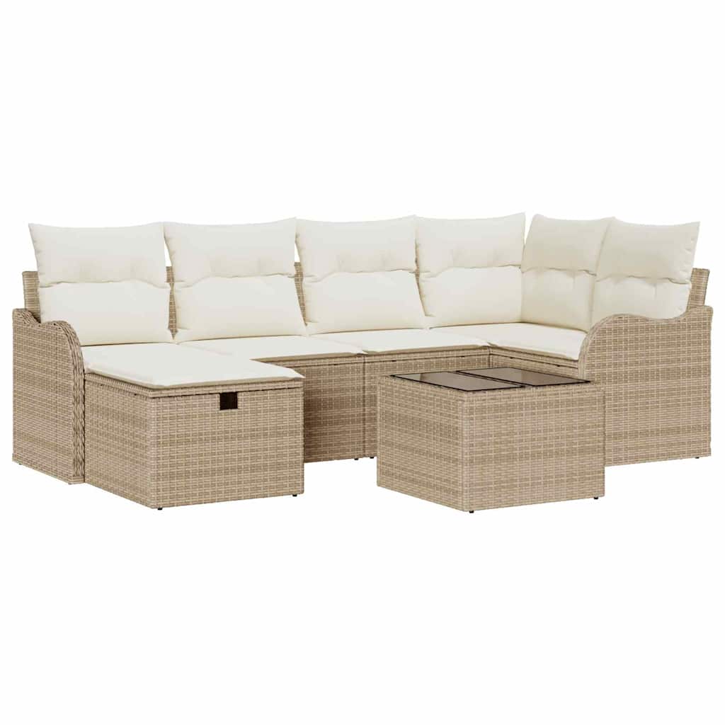 Garten-Sofa-Set mit Kissen 7 pcs Beige und Creme Poly Rattan