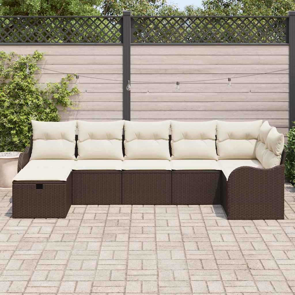 Sofa Set mit Kissen mit Speicher Braun und Creme Poly-Rattan