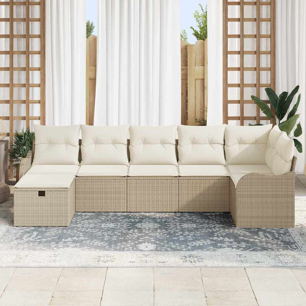 Sofa Set mit Kissen mit Speicher Beige und Creme Poly-Rattan