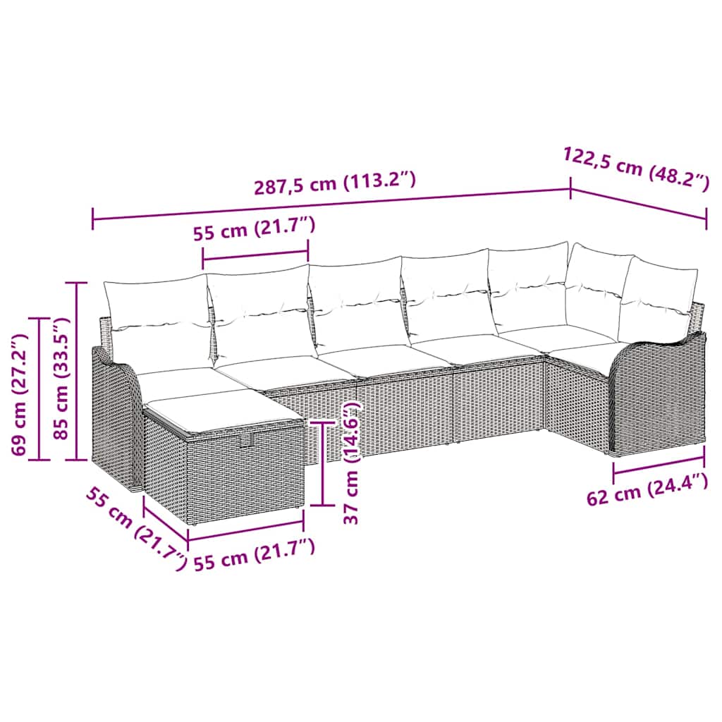 Sofa Set mit Kissen mit Speicher 7 pcs Schwarz Poly-Rattan