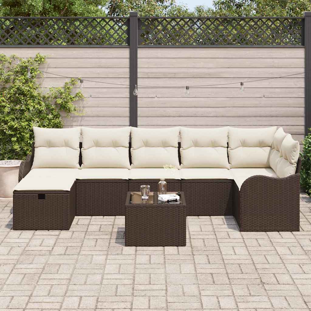 Sofa Set mit Kissen 8 pcs Braun und Creme Poly-Rattan