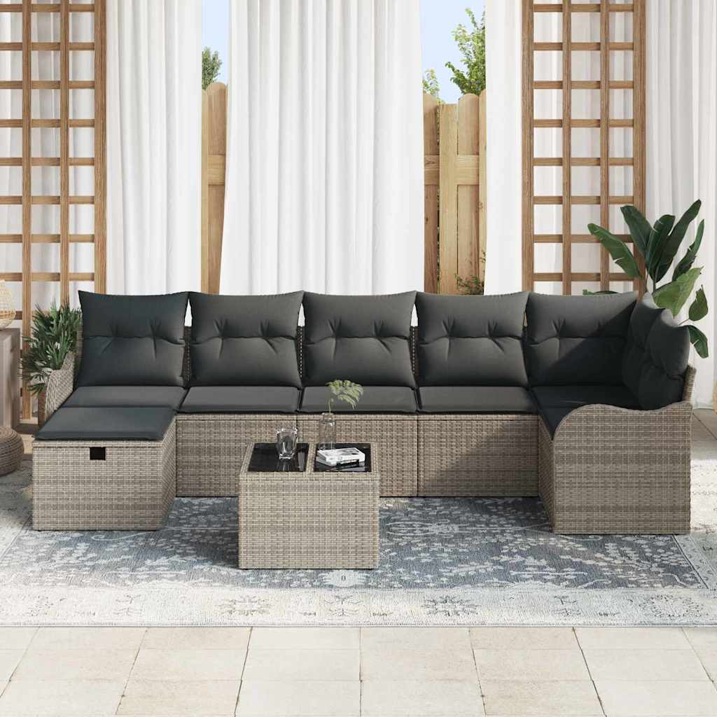 Sofa Set mit Kissen mit Speicher Grau Poly-Rattan