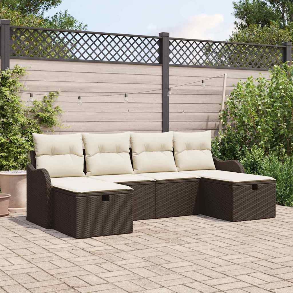 Sofa Set mit Kissen 6 pcs Braun und Creme Poly-Rattan