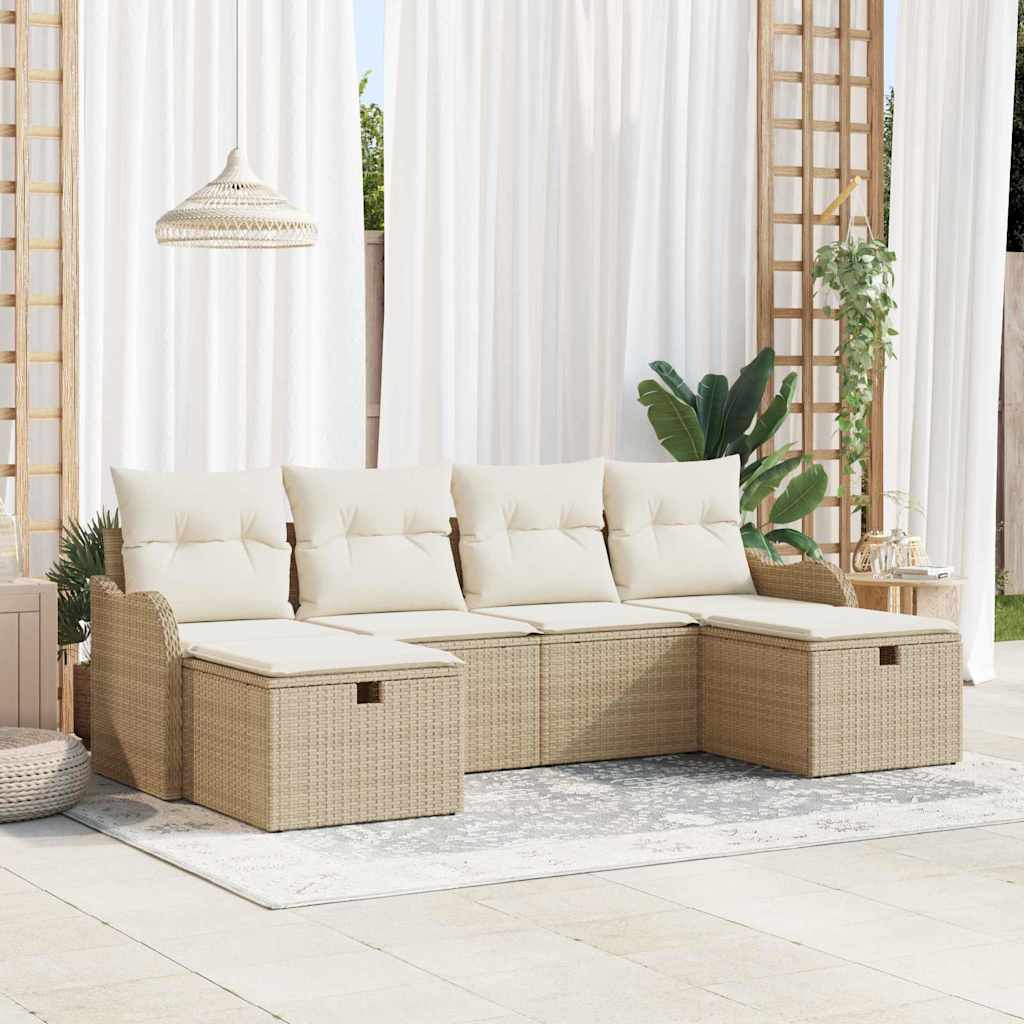 Sofa Set mit Kissen 6 pcs Beige und Creme Poly-Rattan