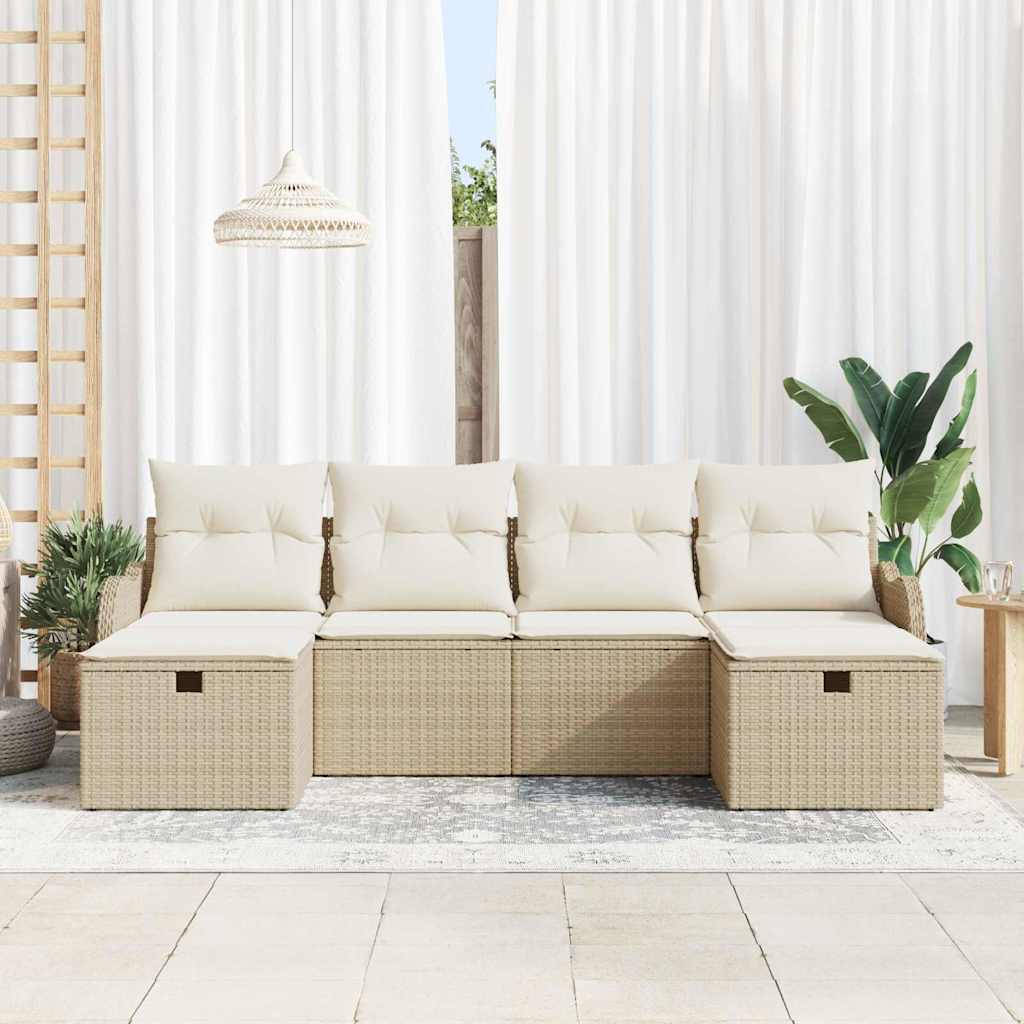 Sofa Set mit Kissen 6 pcs Beige und Creme Poly-Rattan