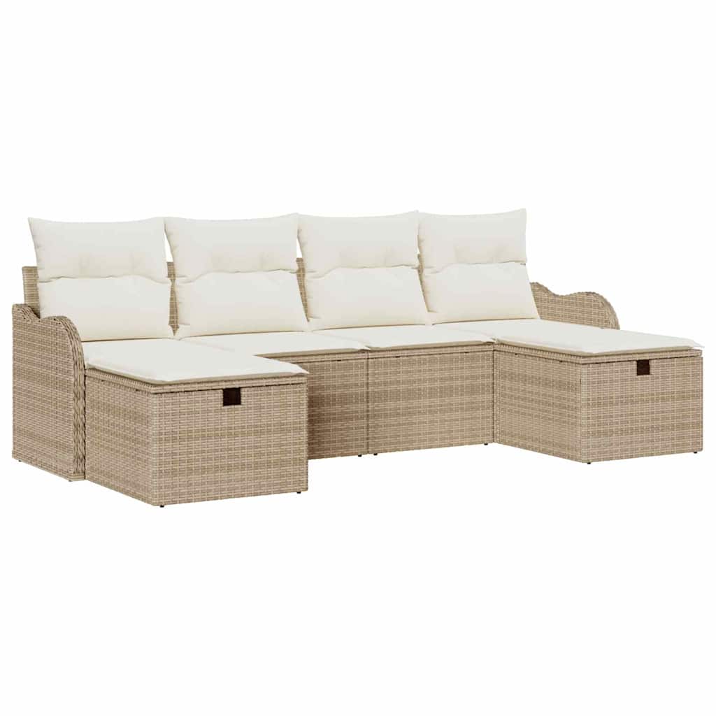 Sofa Set mit Kissen 6 pcs Beige und Creme Poly-Rattan