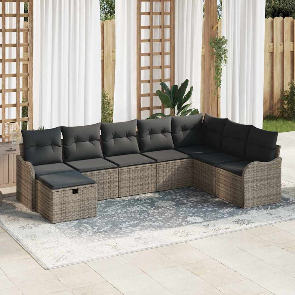 Sofa Set mit Kissen mit Speicher 8 pcs Grau Poly-Rattan