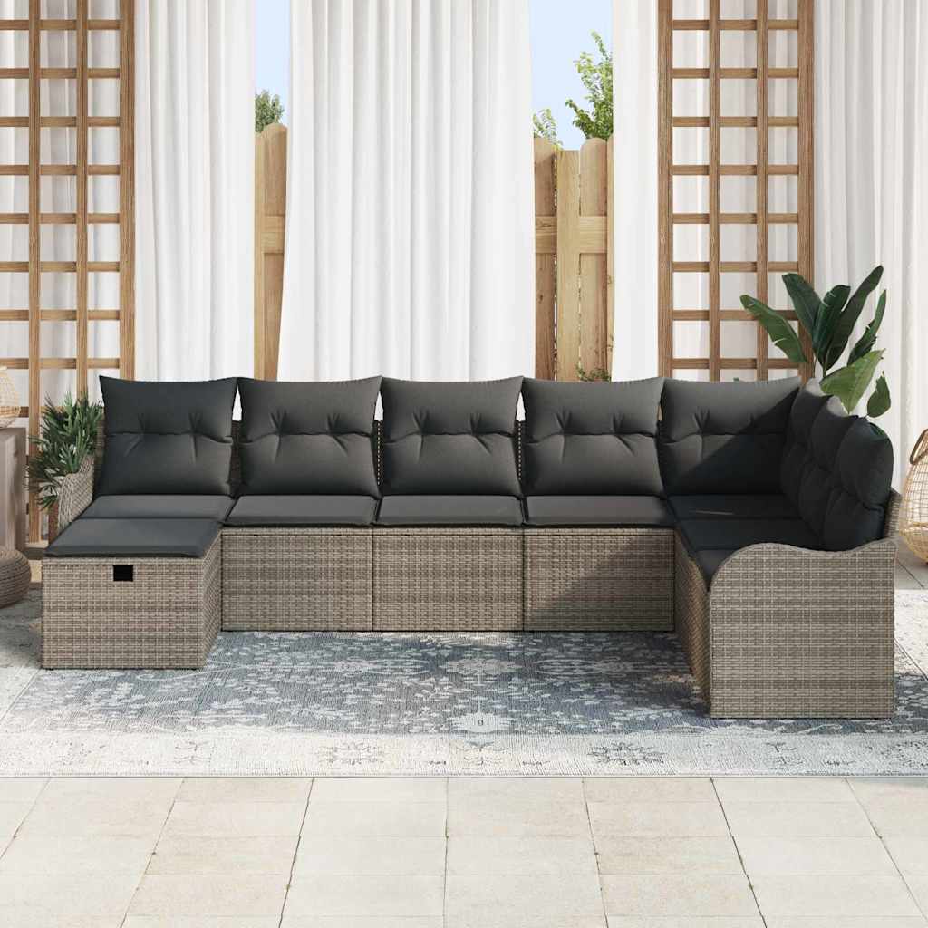 Sofa Set mit Kissen mit Speicher 8 pcs Grau Poly-Rattan