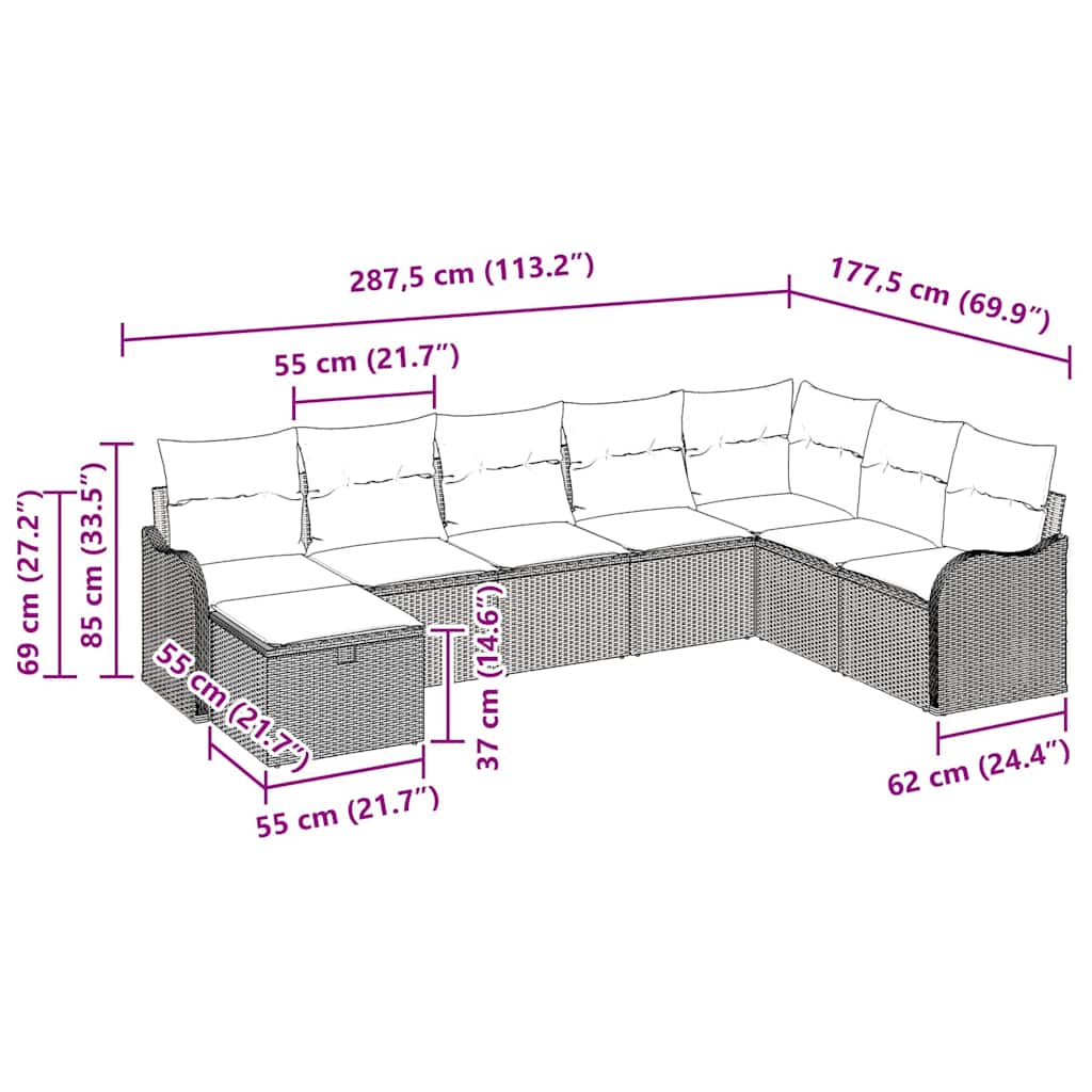 Sofa Set mit Kissen mit Speicher 8 pcs Grau Poly-Rattan