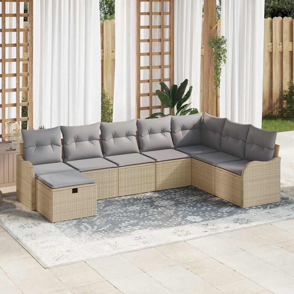 Sofa Set mit Kissen mit Speicher Beige und Hellgrau Poly-Rattan