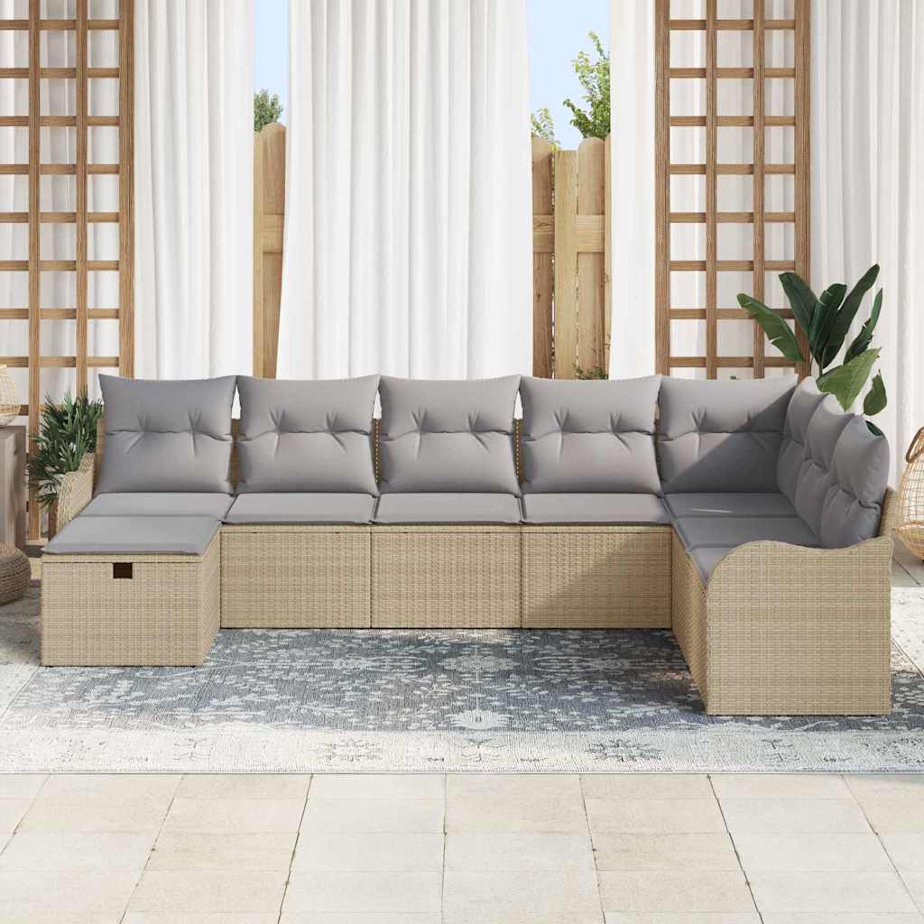 Sofa Set mit Kissen mit Speicher Beige und Hellgrau Poly-Rattan