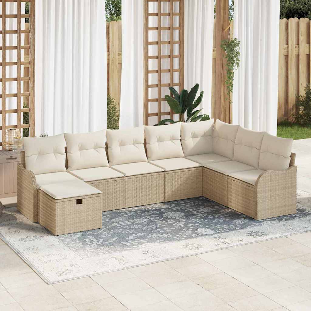 Sofa Set mit Kissen 8 pcs Beige und Creme Poly-Rattan