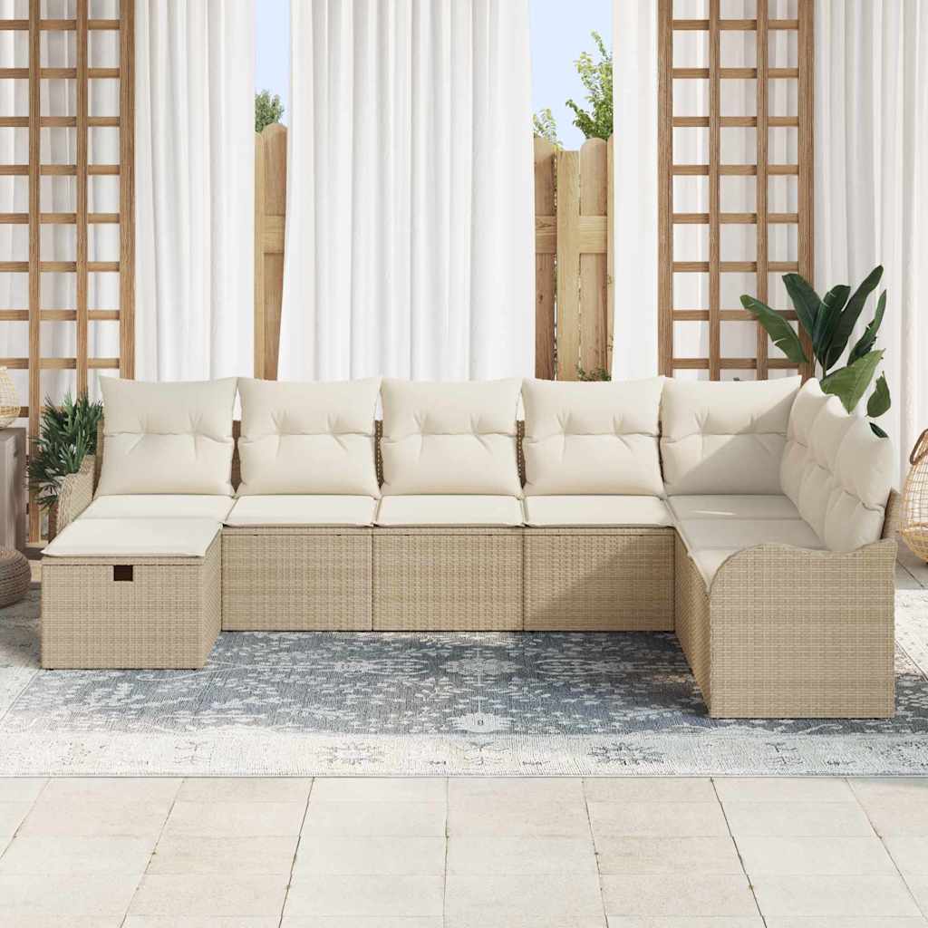 Sofa Set mit Kissen 8 pcs Beige und Creme Poly-Rattan