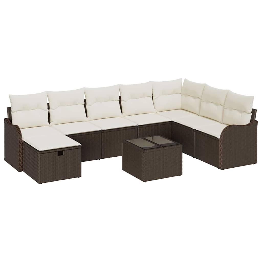 Sofa Set mit Kissen 9 pcs Braun und Creme Poly-Rattan