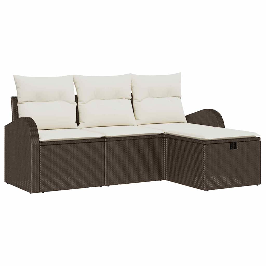 Sofa Set mit Kissen 4 pcs Braun und Creme Poly-Rattan