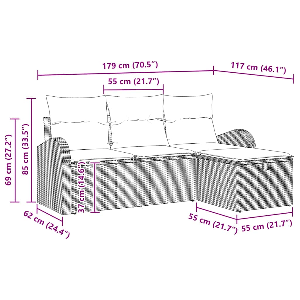 Sofa Set mit Kissen mit Speicher 4 pcs Schwarz Poly-Rattan