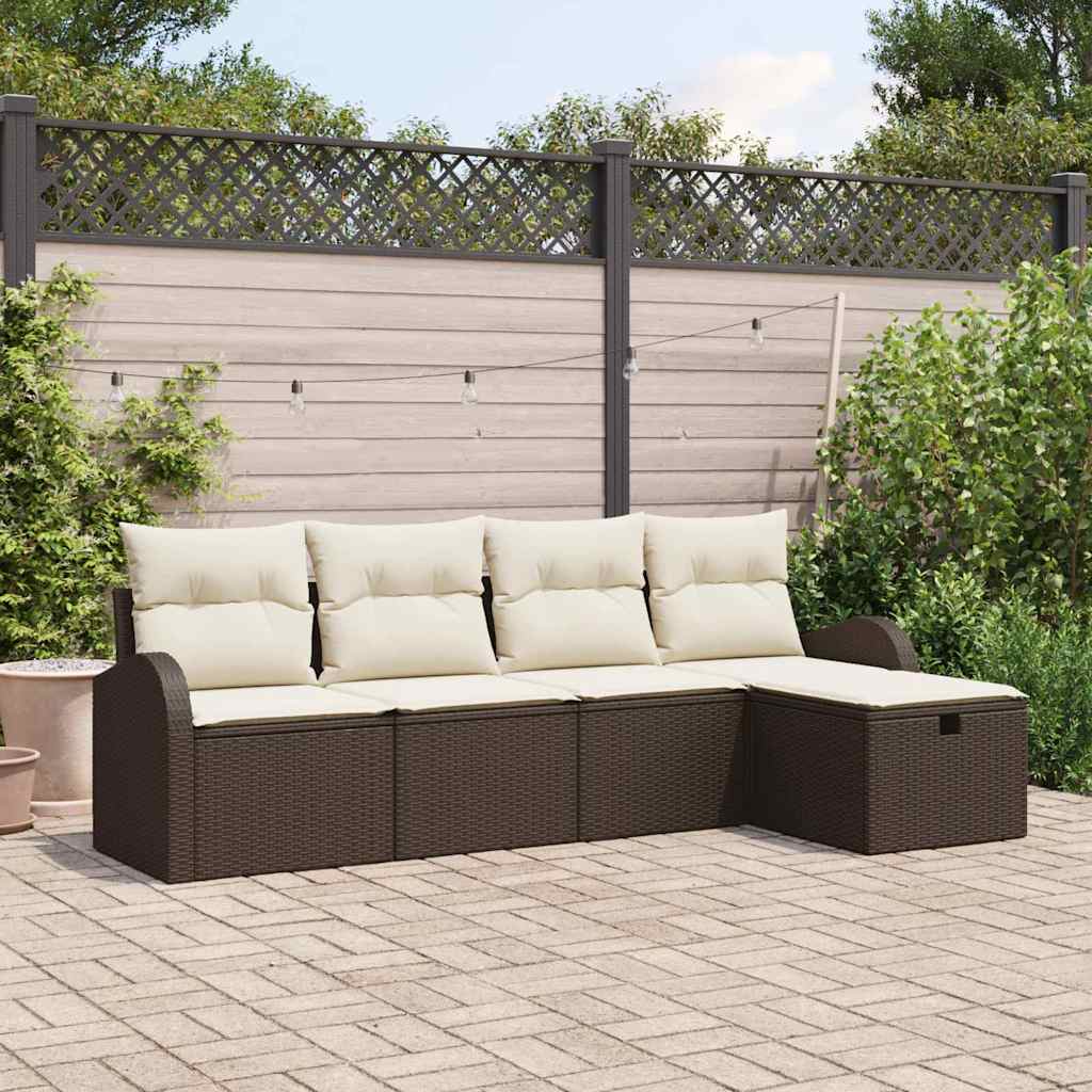 Sofa Set mit Kissen mit Speicher Braun und Creme Poly-Rattan