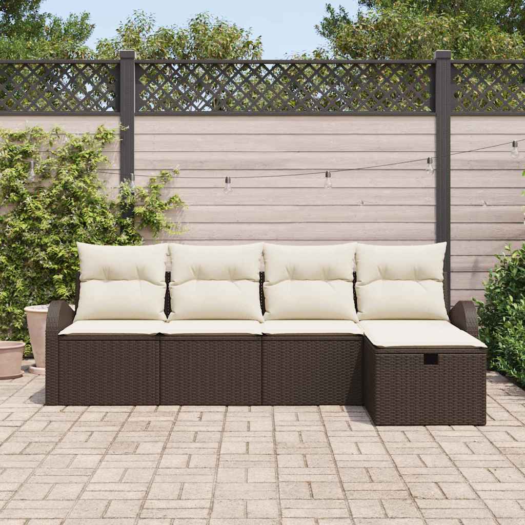 Sofa Set mit Kissen mit Speicher Braun und Creme Poly-Rattan