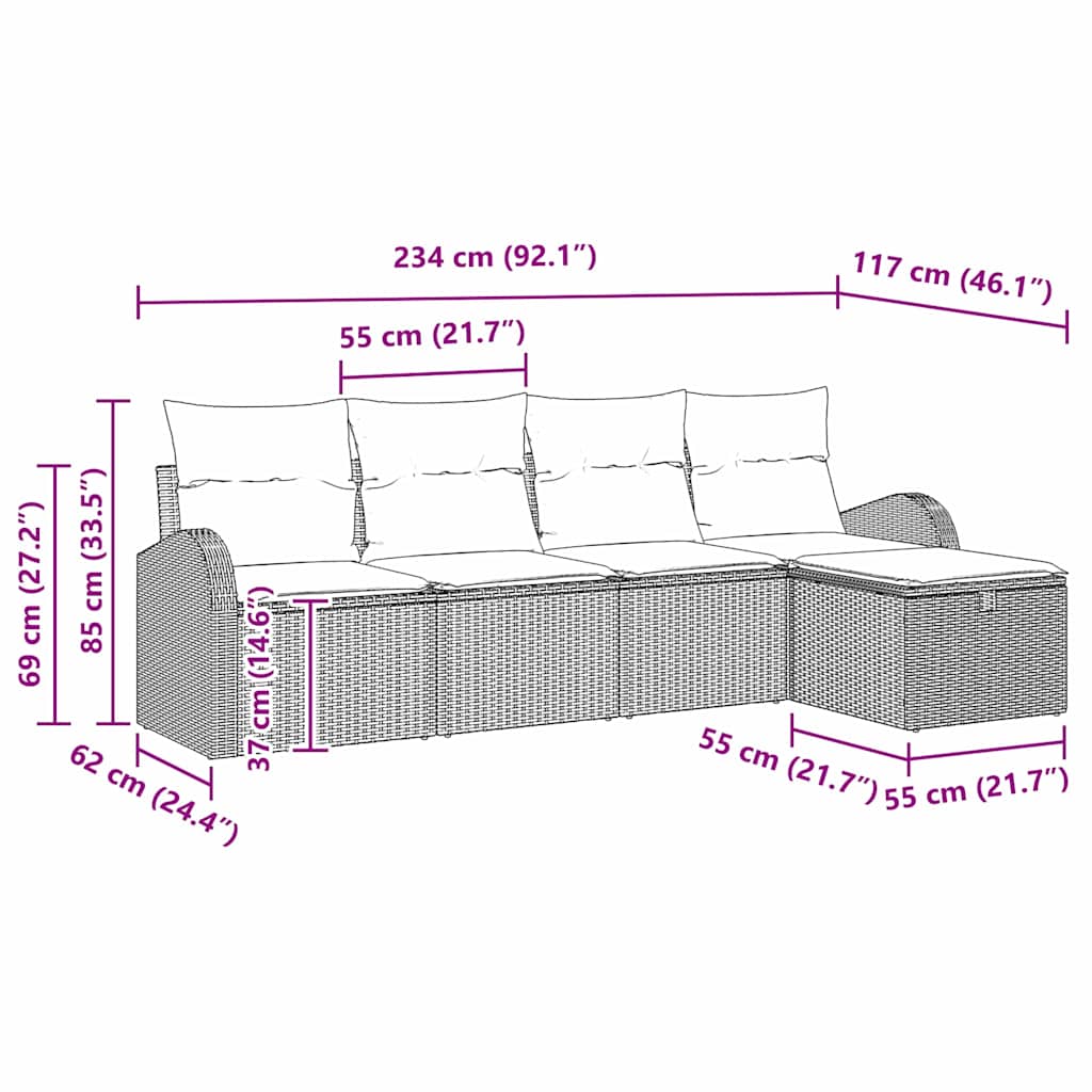 Sofa Set mit Kissen mit Speicher Braun und Creme Poly-Rattan