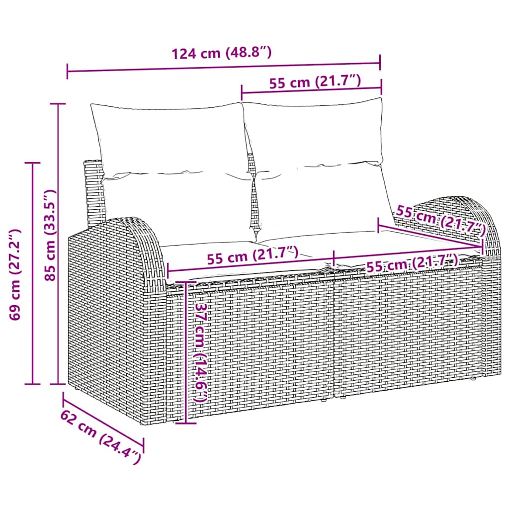 Sofa Set mit Kissen mit Speicher Braun und Creme Poly-Rattan