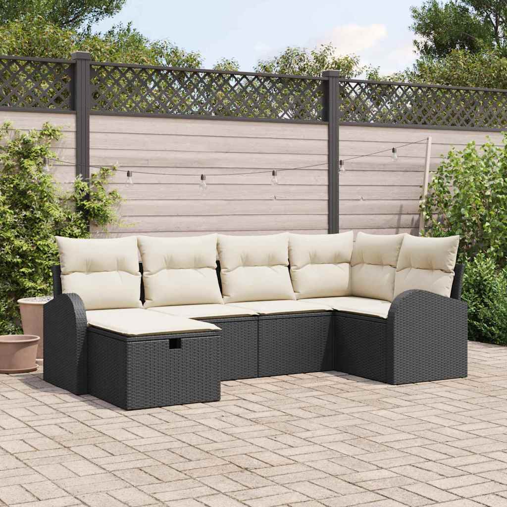 Sofa Set mit Kissen mit Speicher Schwarz und Creme Poly-Rattan