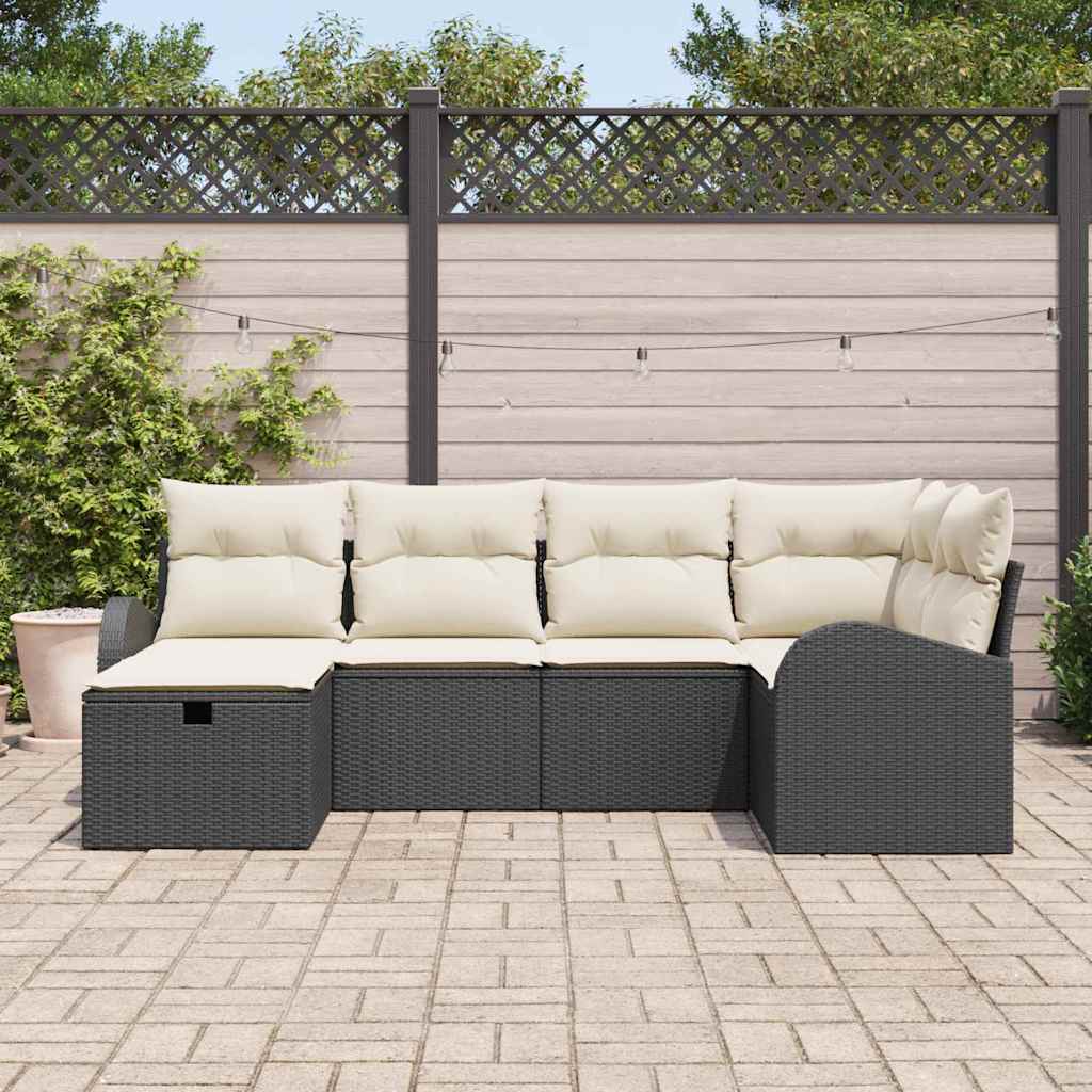 Sofa Set mit Kissen mit Speicher Schwarz und Creme Poly-Rattan
